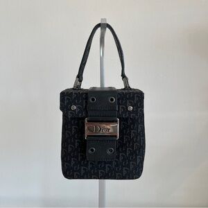 Vintage Dior Trotter Monogram Vanity Bag Black Mini Top Handle Y2K Galliano